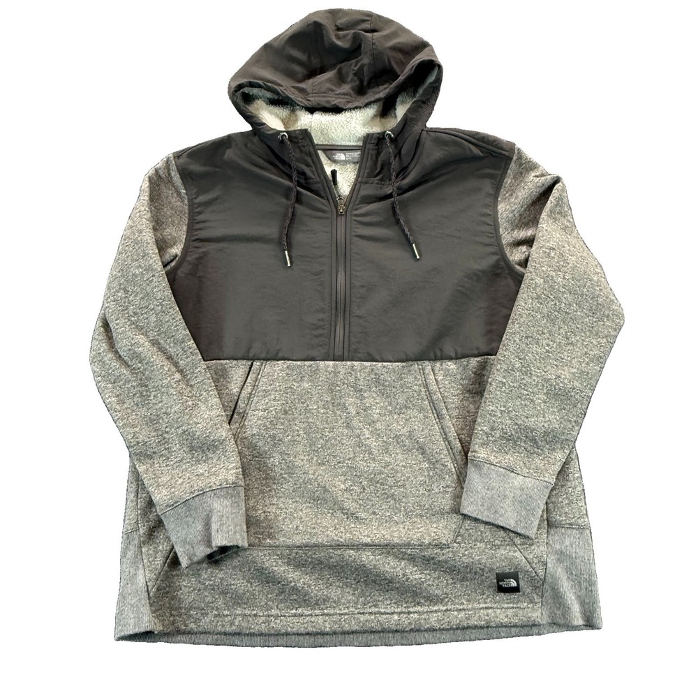 The North Face Sweater Womens XL Gray Hoodie 1/2 Zip Fleece Lined Polyester